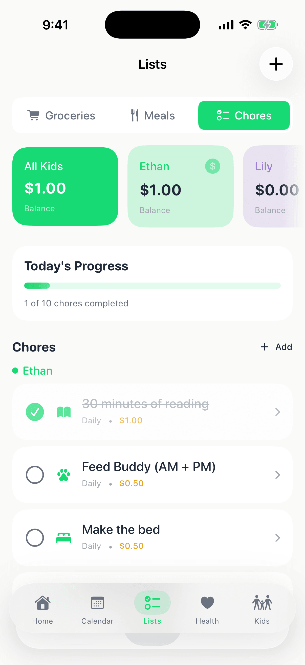 Piccolo chores screen